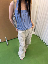 Multi-Pocket Jeans Wide Casual Pants