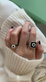 Black flower 2ring SET