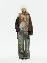 Emoha Y2k The must-have leopard print fur scarf for the popular hot girls in Shibuya