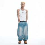 Sun Patch Leopard Balloon Denim Pants - LIGHT BLUE