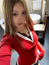 レースレイヤード長袖VネックTシャツ