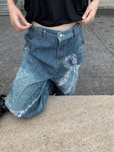 diamond bow wide denim pants