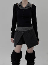 Striped Shirt Layered Boat Neck Tee