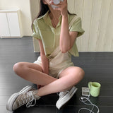 [BELLIDE MADE] Standard semi-cropped short-sleeved shirt & blouse