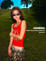 "WHY NOT" Printed Red Lace - trimmed Camisole