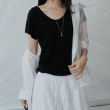 [Tiria] Back-Twist Shirred Short-Sleeve T-Shirt - 3 Colors