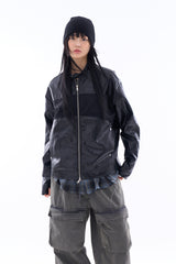 Velour leather zip-up rider jacket
