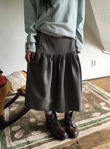 Lucier Button Pintuck Flare Midi Skirt