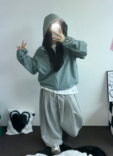 2WAY🩵 オーバールーズチェックウィンドブレーカージップアップ🩵🖤🤎3COLOR