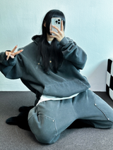 SHEEP FLEECE🐑PIGMENT STRAP RIVET BALLOON LONG PANTS💙🩶🤍3COLOR