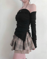 cardi shirring off-shoulder warmer + top set