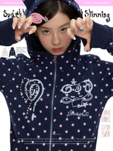 BETWEENAND フード付き グリッター デビル風 フィット ジャケット 2WAYジップ レディース
