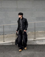 Kale Panel High-Neck Leather Jacket