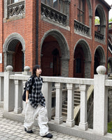 Unisex デイリーレトロチェッカード半袖シャツ