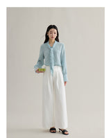French ribbon tie V-neck blouse