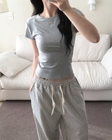 [Unisex/Summer Pants] レブリネンストライプ バンディングパンツ (4 colors)