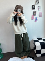 TEDDY FLEECE🤎🐻 S-L🧸3SIZE LONG WIDE HEATER PANTS 🤎💙💚3COLOR
