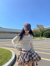 Bohemian uncut frill banding tartan check mini skirt (2 colors)