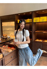 クリーンラウンドカラーパフ半袖ブラウス