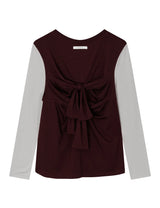 BACK RIBBON T-SHIRT(GREY BURGUNDY)