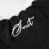 Lace lettering wide casual banding pants