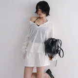 [Bedis] Henley neck see-through long-sleeved knitwear -3 colors