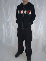 Bouclé Argyle Knit Zip-up Hoodie_Black