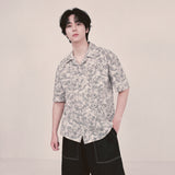botanical drawing open collar shirt_ivory