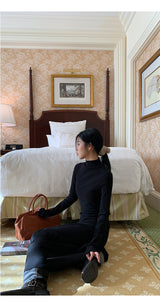 Half Turtleneck Black Flared Long Dress
