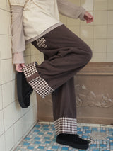 Check folding fleece pants / cocoa