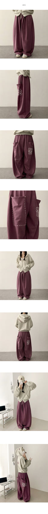 Poe Back Big Pocket Lettering String Wide Pants