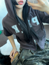 ハート🎀💕🧸ベイビーセミクロップドTシャツフーディージップアップジャンパー🧸🖤🤍3COLOR