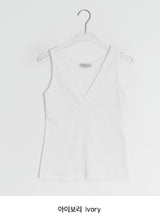 Ichi Deep V-Neck Lace Ribbed Wrap Sleeveless