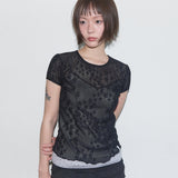 ウェーブパフレースTシャツ (Black) F25QB127