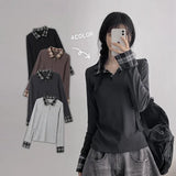 ジェリン チェック スナップ カラー ロングスリーブ Tシャツ (4 colors)