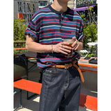[S/S] Multi stripe henry neck half knit(3color)