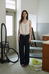 Linen belted pants_navy