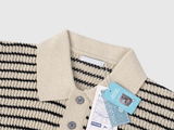 [Unisex] アースバックルストリッピードカラーレッドショートスリーブニット/ 3 カラーズ