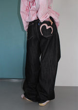 PINK HEART WIDE DENIM