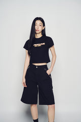 25SS ZIPPER DETAIL DENIM SHORT PANTS BLACK