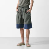 color block banding half nylon pants khaki