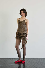 LEOPARD FRILL SLEEVELESS TOP / BROWN