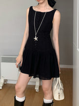 Black lace flare sleeveless dress