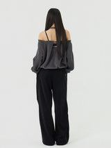 Cutout Halter Neck Sweat Long T-Shirt, Charcoal