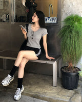 [BELLIDE MADE] Bubble, U-neck semi-cropped short-sleeved T-shirt