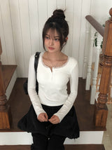 Hail Lace Cap Button Slim T-shirt