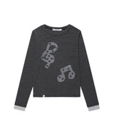ストライプド ミュージック ノート LS Tシャツ(CV2GFFT554A)