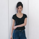 C 90S ラインVネック半袖Tシャツ_ブラック