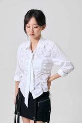 ELISE TIE SHIRRING SHIRT / WHITE