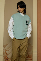 3D C Patch Sky Blue Knit Vest [Unisex]